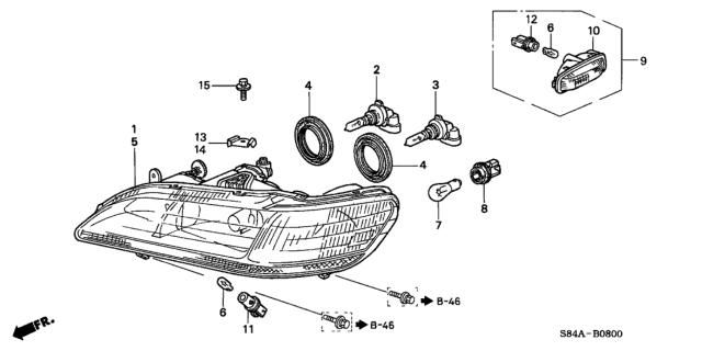 2002 Honda Accord 4 Door EX KA 5MT Headlight Diagram
