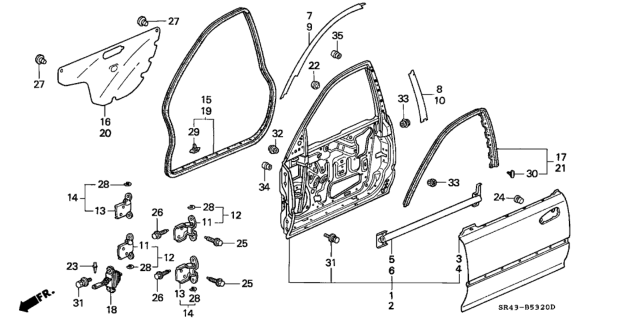 1994 Honda Civic Sub-Seal, R. FR. Door Diagram for 72325-SR4-A03