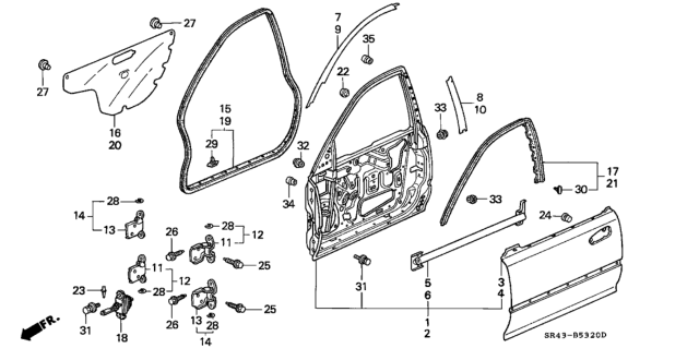 1993 Honda Civic Sub-Seal, R. FR. Door Diagram for 72325-SR4-A01