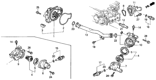 1995 Honda Prelude Water Pump - Thermostat Diagram