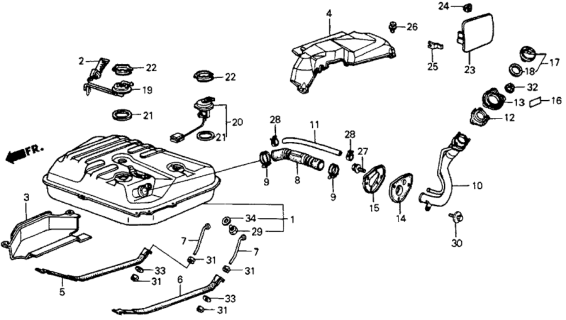 1985 Honda CRX Band, Driver Side Fuel Tank Mounting Diagram for 17522-SB2-000