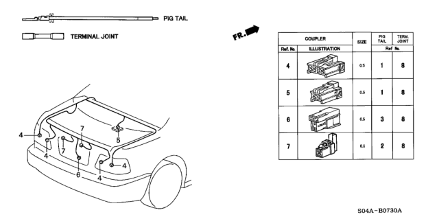 1998 Honda Civic Electrical Connector (Rear) Diagram