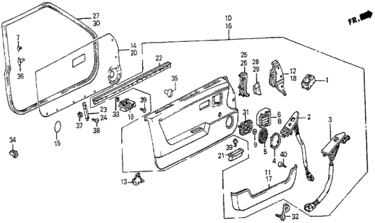 1987 Honda Prelude 2 Door SI KA 5MT Front Door Lining Diagram