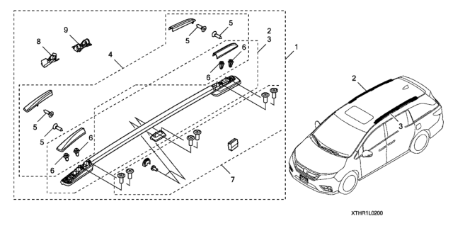 2020 Honda Odyssey 5 Door EXL (HPPG10AT/NV/RES) KA XAT Roof Rack Rail Diagram 1
