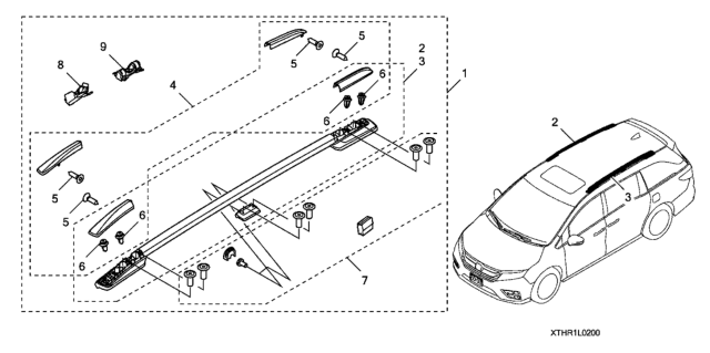 2019 Honda Odyssey Rail Assy., L. Roof (Black) Diagram for 08L02-THR-1M002