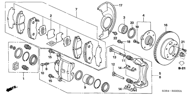 2005 Honda Accord Hybrid 4 Door HYBRID (NAVIGATION) KA 5AT Front Brake Diagram