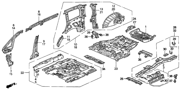 1998 Honda Odyssey 5 Door LX (7 SEATS (3PB)) KA 4AT Inner Panel Diagram