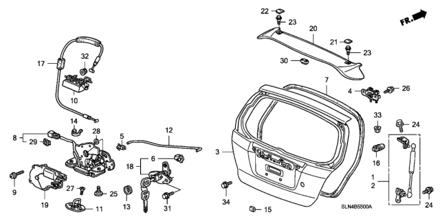 2007 Honda Fit Stay Set, Passenger Side Tailgate Open Diagram for 04741-SAA-010