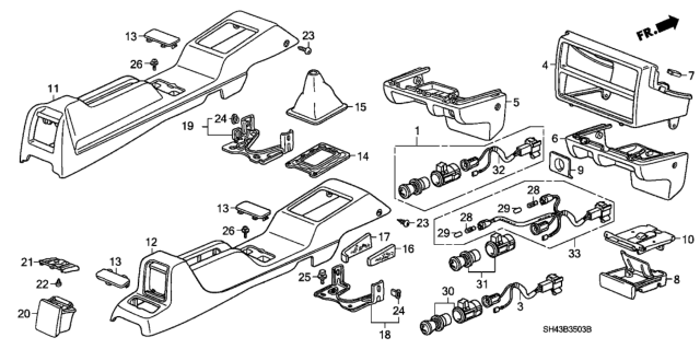 1991 Honda Civic 4 Door EX KA 4AT Console Diagram