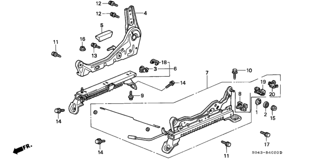 1996 Honda Civic Front Seat Components (Passenger Side) Diagram