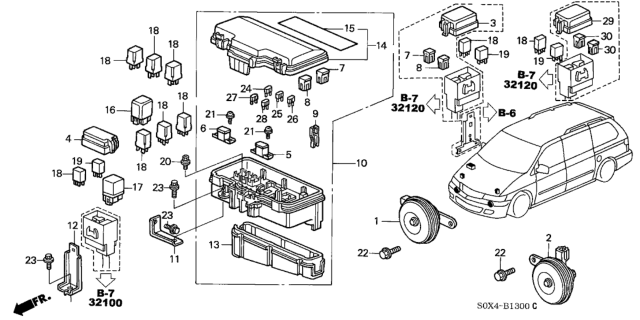 2002 Honda Odyssey Relay Assembly, Power (4P) (12V No) (Mitsuba) Diagram for 39792-SP0-014