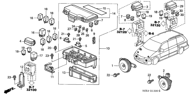 2002 Honda Odyssey Label, Relay Box Diagram for 38256-S0X-A01