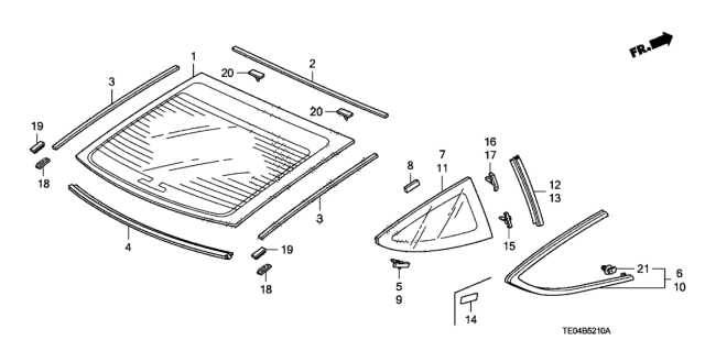 2008 Honda Accord Seal, R. FR. Quarter Glass Diagram for 73810-TE0-A01