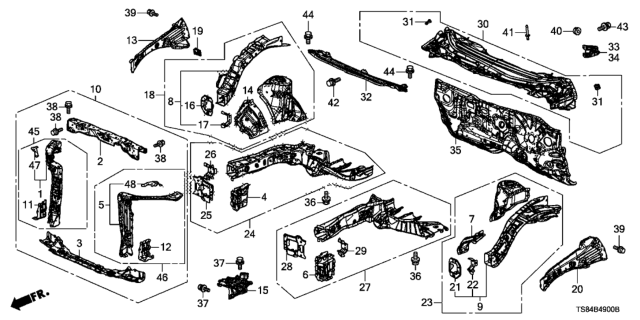 2015 Honda Civic Panel Set, Right Front Bulkhead Diagram for 04601-TS8-A50ZZ