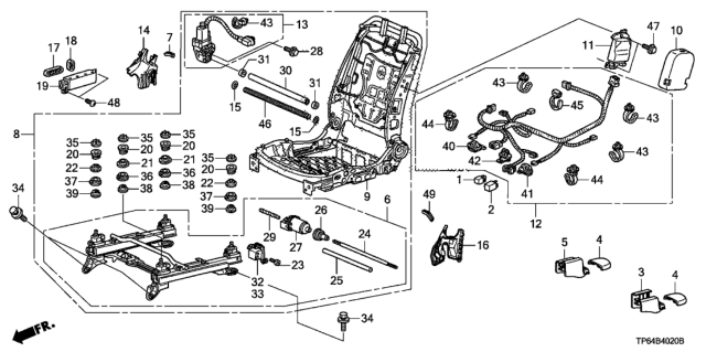 2011 Honda Crosstour Front Seat Components (Passenger Side) (4Way Power Seat) Diagram