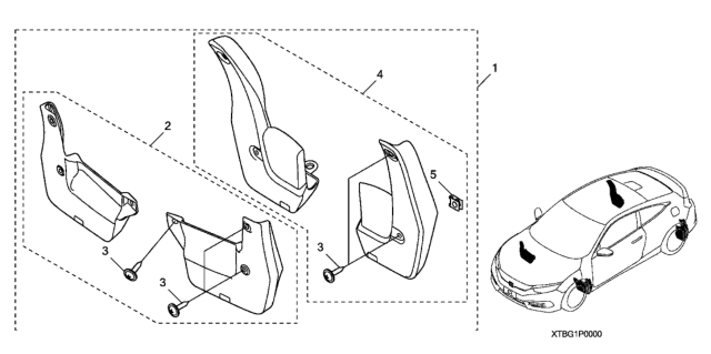 2020 Honda Civic 2 Door LX KA CVT Splash Guards Diagram