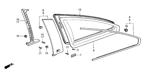 1987 Honda CRX Glass, L. Quarter Diagram for 73211-SB2-000