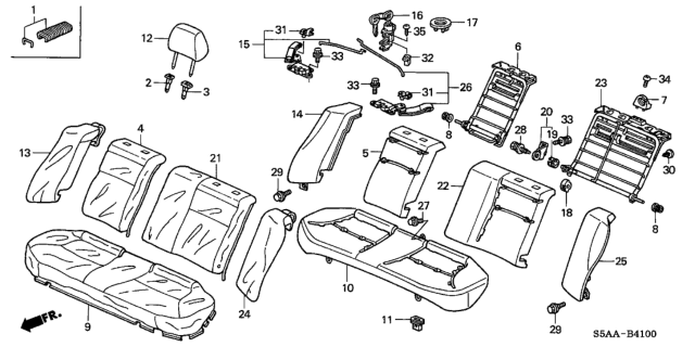 2004 Honda Civic 4 Door LX (SIDE SRS) KA 4AT Rear Seat Diagram