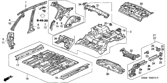 2003 Honda Civic 4 Door MX (HYBRID) KL CVT Floor - Inner Panel Diagram