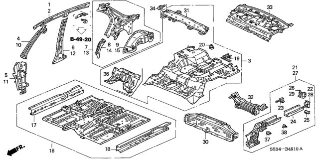 2004 Honda Civic Frame, R. RR. Diagram for 65610-S5B-A00ZZ