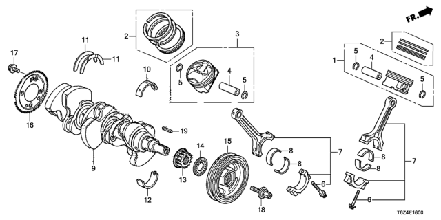 2019 Honda Ridgeline Piston Set (Std) Diagram for 13050-R9P-A00