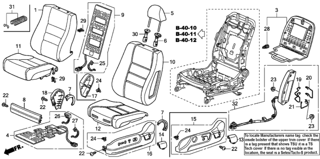 2009 Honda Accord Cover Set, Driver Side Trim (Graphite Black) (Side Airbag) (Leather) Diagram for 04815-TA0-A70ZA