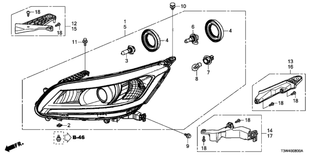 2015 Honda Accord Hybrid Light Assembly, R Head Diagram for 33100-T3W-A01
