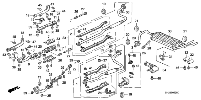 1990 Honda CRX 2 Door HF KH 5MT Exhaust System Diagram