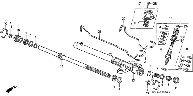 1994 Honda Accord P.S. Gear Box Components Diagram