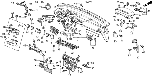 1990 Honda CRX Frame, FR. Console Instrument Center Diagram for 77151-SH2-A01