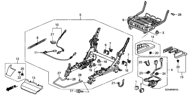 2009 Honda Pilot Middle Seat Components (Passenger Side) Diagram