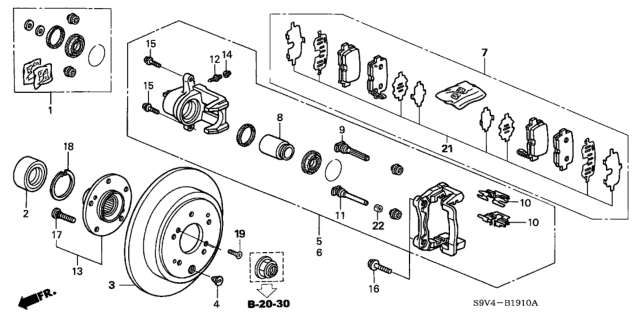 2004 Honda Pilot 5 Door EXL (RES) KA 5AT Rear Brake Diagram