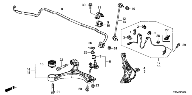 2012 Honda Civic Bush, Left Front Stabilizer Holder (18Mm) Diagram for 51307-TR0-A11