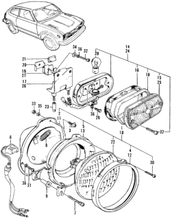 1974 Honda Civic Light Assy., R. FR. Combination Diagram for 33300-634-671