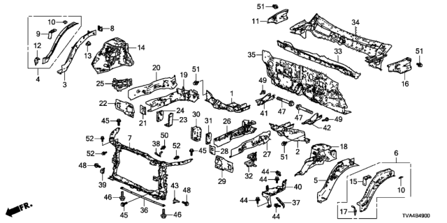 2020 Honda Accord Front Bulkhead - Dashboard Diagram