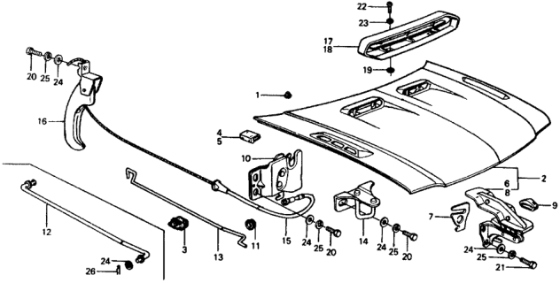 1977 Honda Civic Cable, Hood Diagram for 63830-634-671