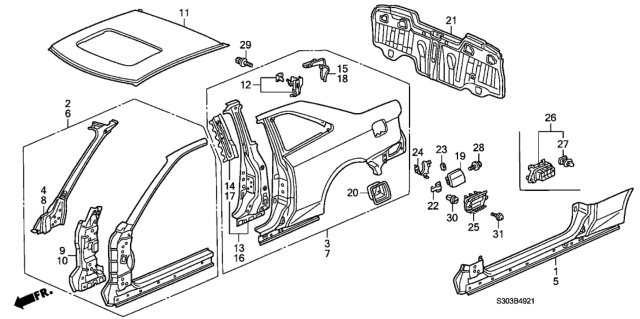 2001 Honda Prelude Panel Set, L. FR. (Outer) (DOT) Diagram for 04645-S30-A91ZZ