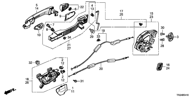 2014 Honda Civic Rear Door Locks - Outer Handle Diagram