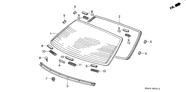 1994 Honda Civic 4 Door LX (ABS) KA 5MT Rear Glass Diagram
