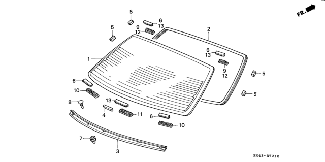 1992 Honda Civic Fastener A, RR. Windshield Diagram for 73225-SR4-000