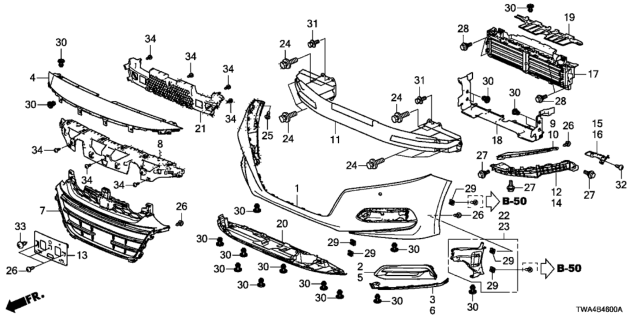 2019 Honda Accord Hybrid Front Bumper Diagram