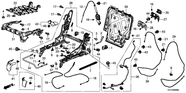 2019 Honda Pilot Middle Seat Components (Driver Side) (Captain Seat) Diagram