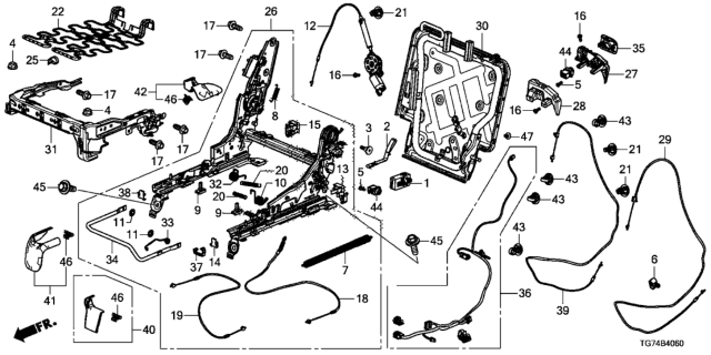 2016 Honda Pilot Middle Seat Components (Driver Side) (Captain Seat) Diagram