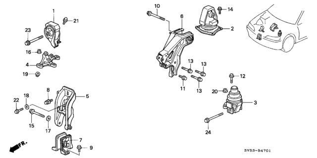 1994 Honda Accord 5 Door EX KA 5MT Engine Mount Diagram