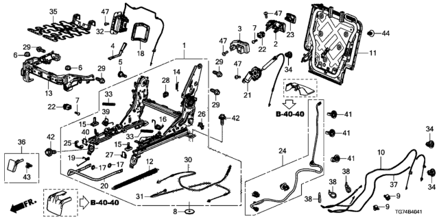 2021 Honda Pilot Middle Seat Components (Passenger Side) (Bench Seat) Diagram