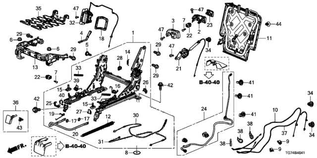 2017 Honda Pilot Middle Seat Components (Passenger Side) (Bench Seat) Diagram