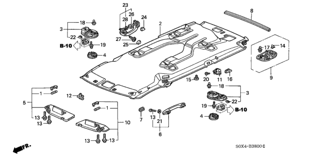 2000 Honda Odyssey 5 Door EX (NAVIGATION) KA 4AT Roof Lining Diagram