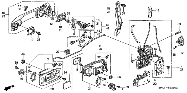 2003 Honda CR-V Front Door Locks - Outer Handle Diagram 1