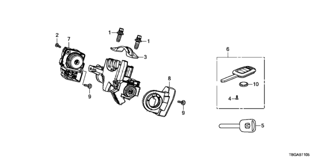 2020 Honda Civic Key Cylinder Components Diagram