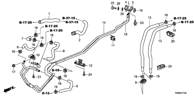 2013 Honda Odyssey Hose A, Water Inlet Diagram for 79721-TK8-A00